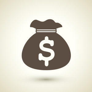 retro style money bag icon isolated on brown background