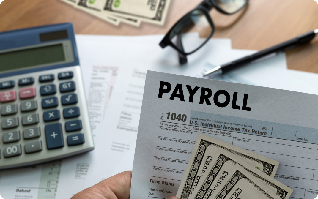 Payroll paper and money graphic 